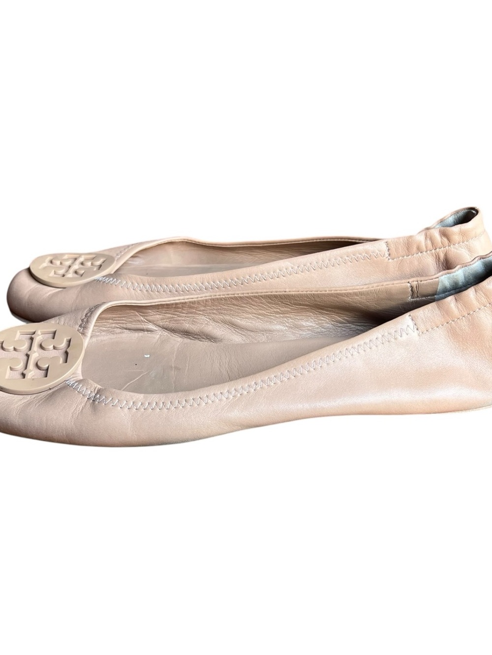 Tory Burch Blush Leather Logo Round-Toe Ballet Flats - Picture 4 of 8